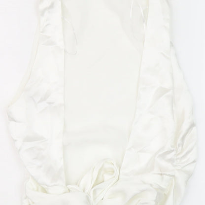 Zara Womens White Polyester Cropped Blouse Size M Round Neck