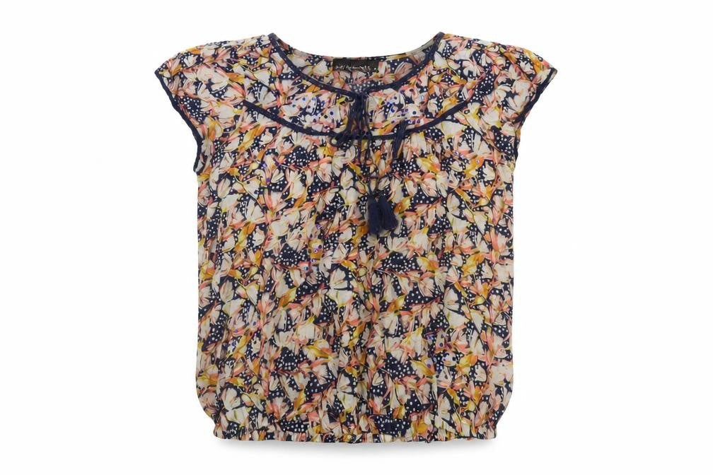 JUST ELEGANCE Womens Multicoloured Geometric Cotton Basic Blouse Size 14 V-Neck