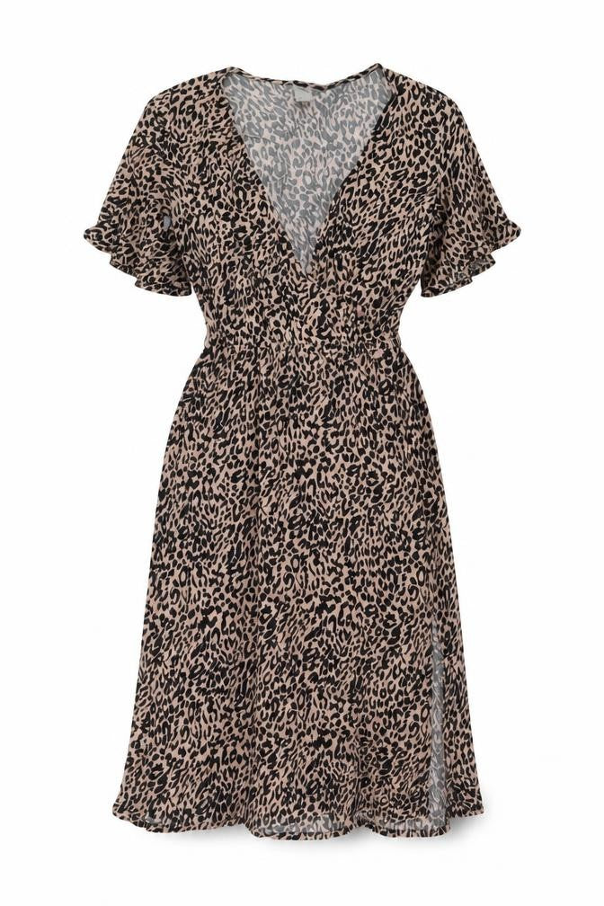 Anko Womens Beige Animal Print Viscose A-Line Size 8 V-Neck Pullover