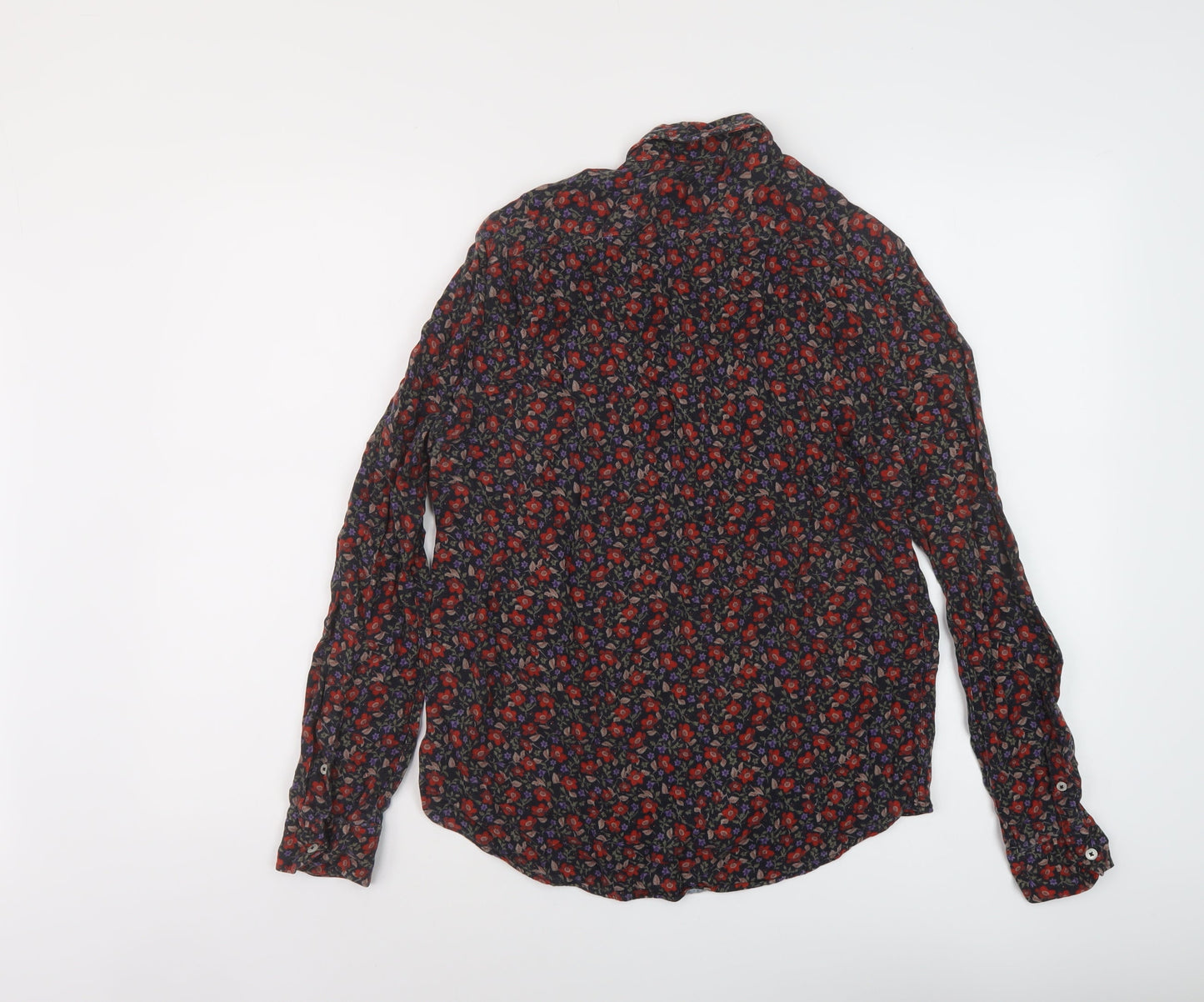 Zara Womens Multicoloured Floral Viscose Basic Button-Up Size M Collared