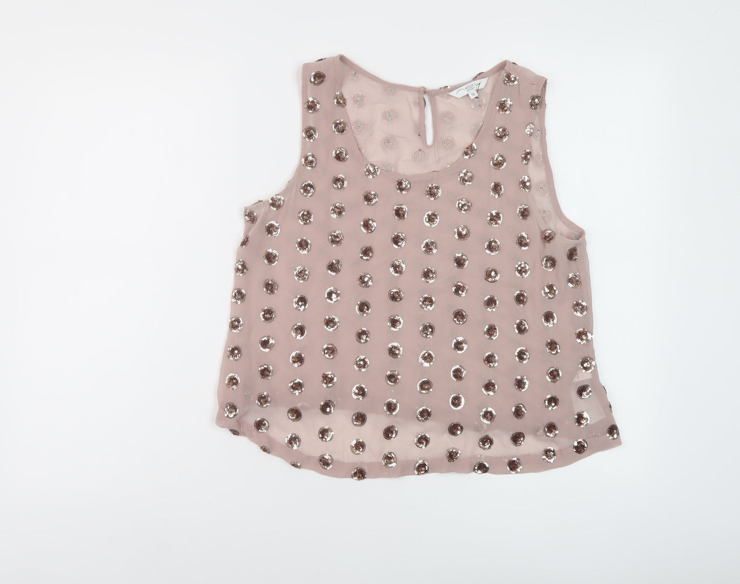 New Look Womens Pink Geometric Polyester Basic Tank Size 12 Round Neck