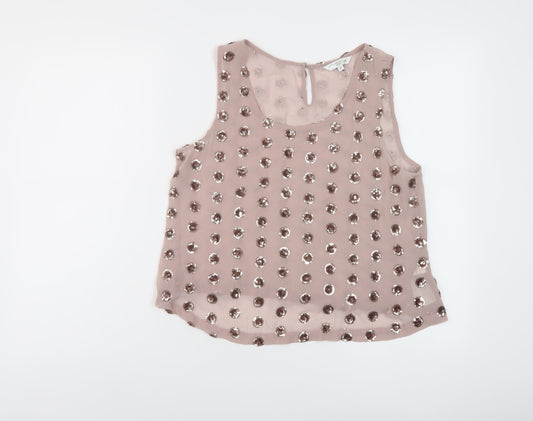 New Look Womens Pink Geometric Polyester Basic Tank Size 12 Round Neck