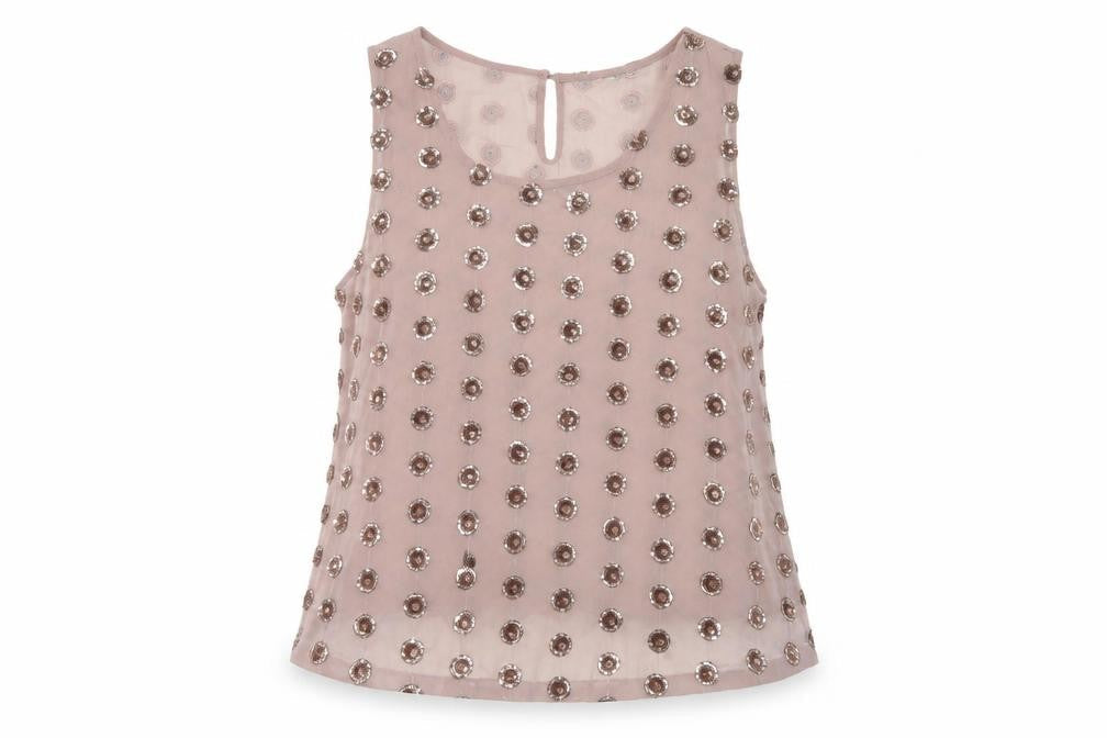 New Look Womens Pink Geometric Polyester Basic Tank Size 12 Round Neck