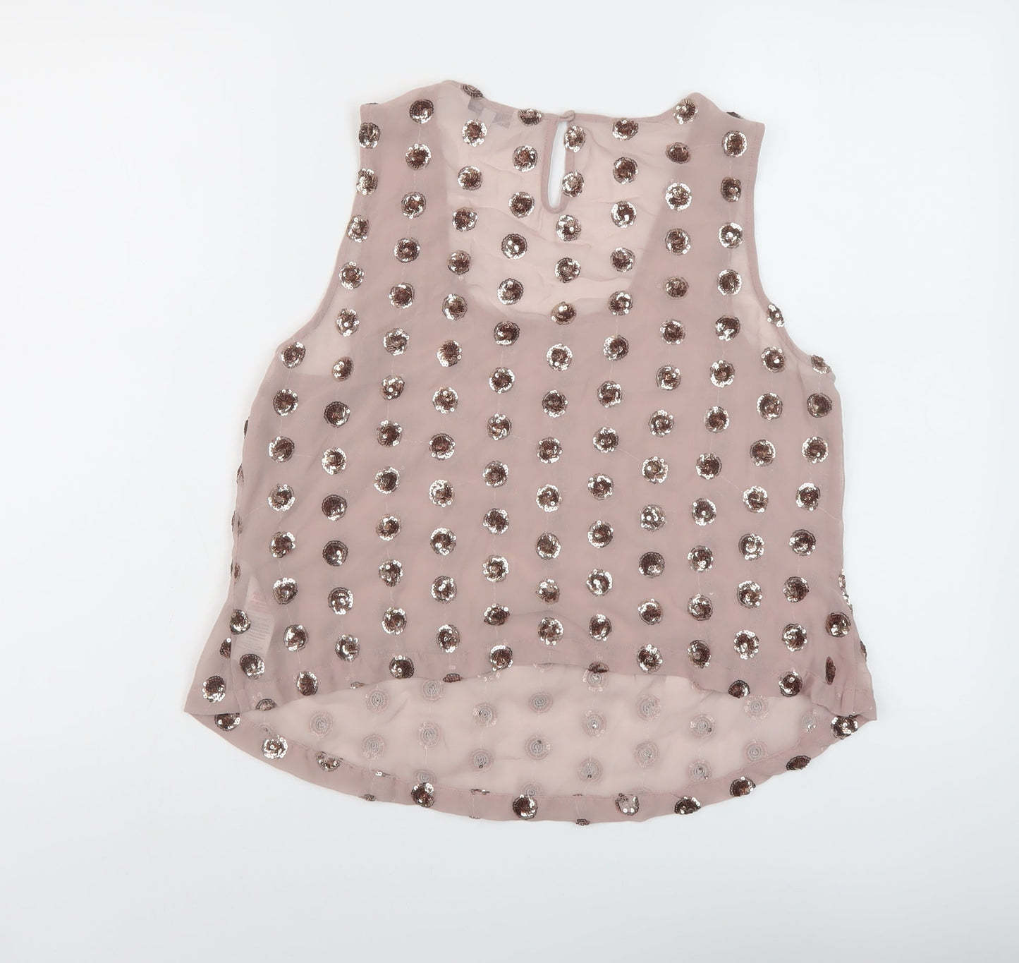New Look Womens Pink Geometric Polyester Basic Tank Size 12 Round Neck