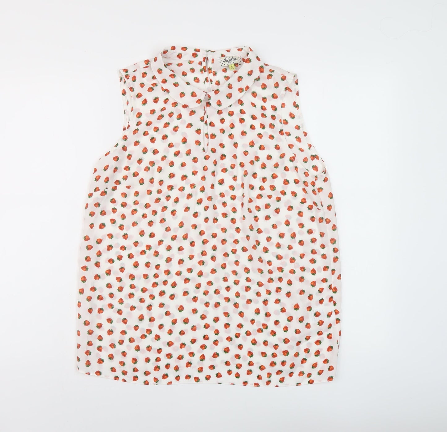 Heyton Womens White Geometric Polyester Basic Tank Size L Collared