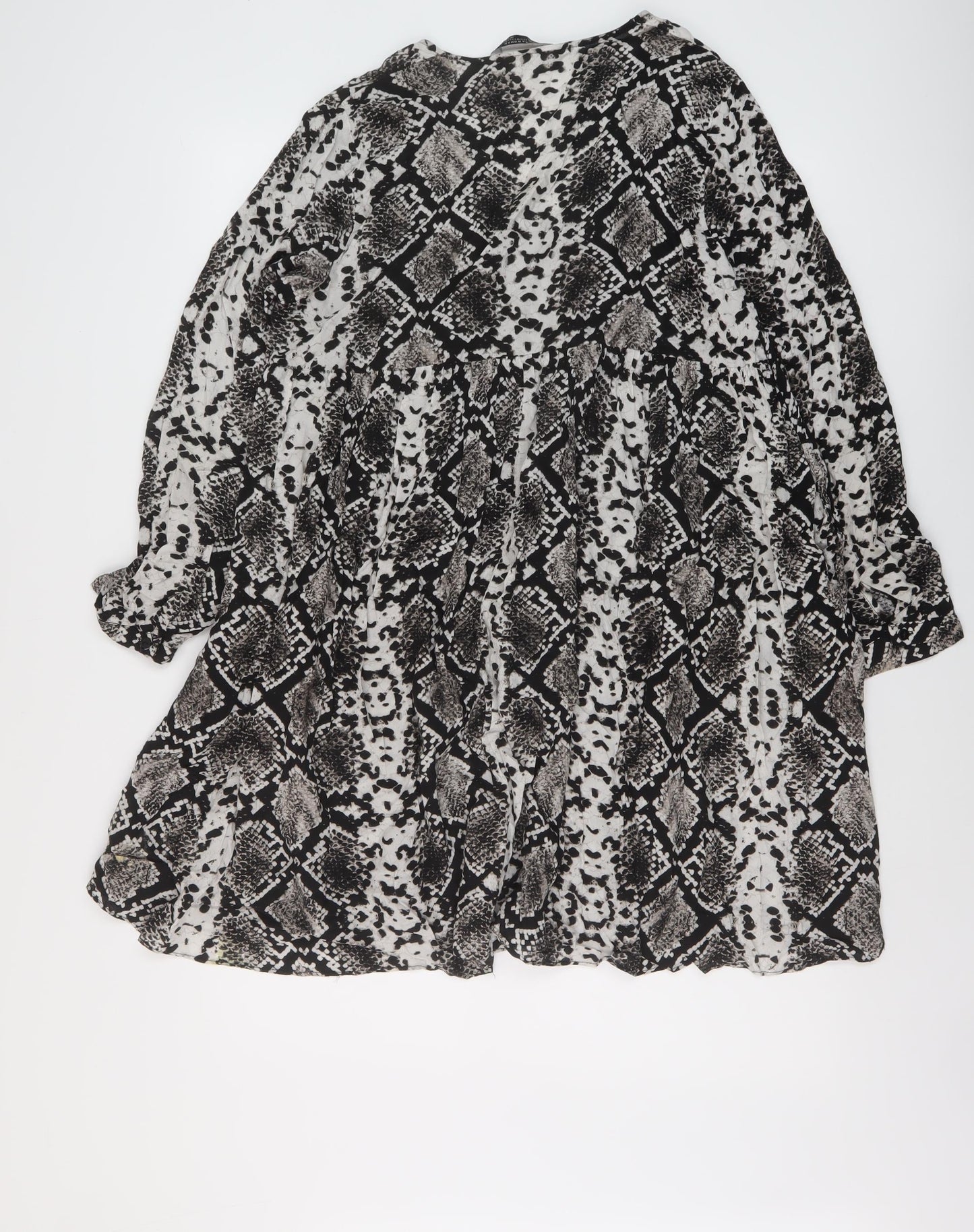 Zara Womens Black Animal Print Viscose A-Line Size S V-Neck Pullover