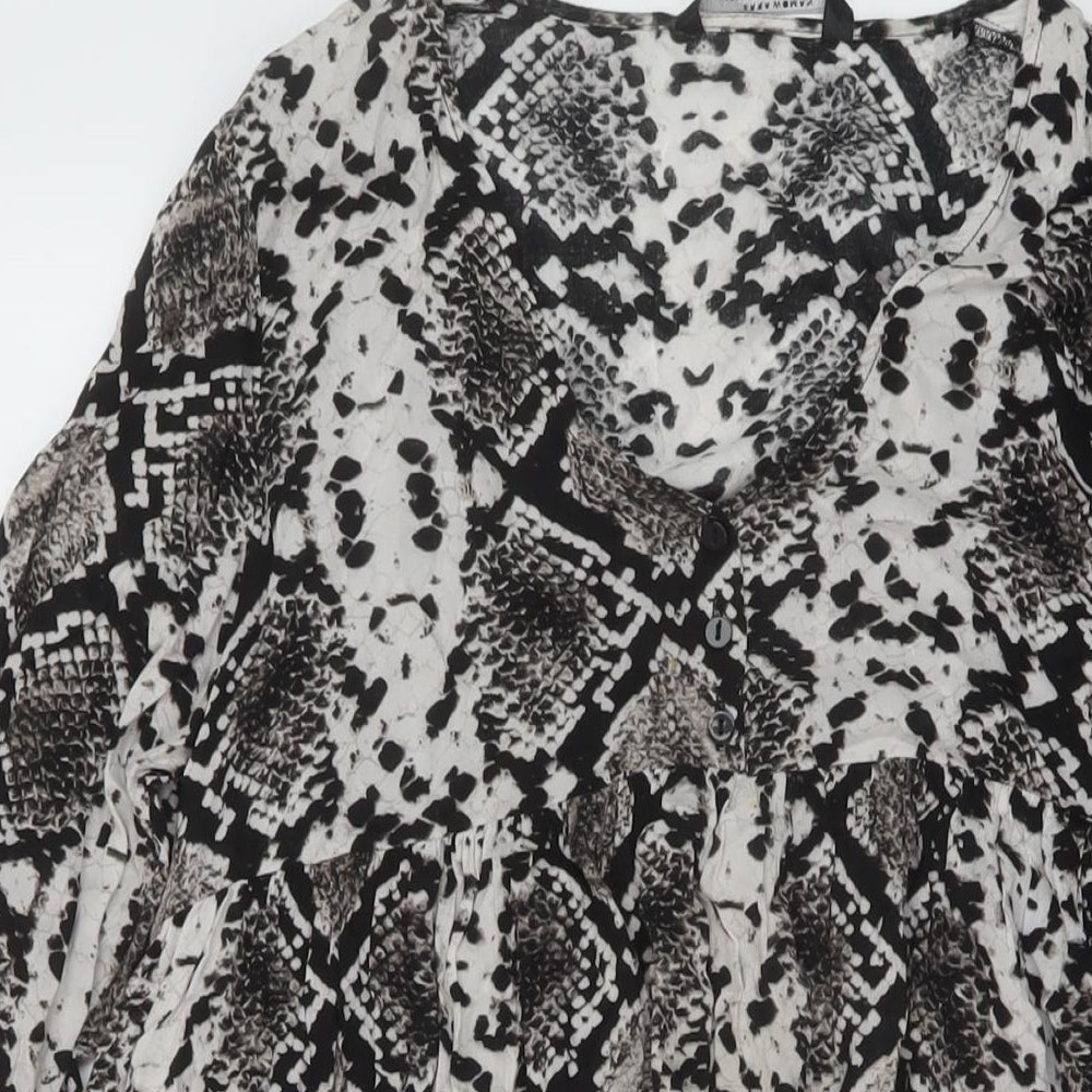 Zara Womens Black Animal Print Viscose A-Line Size S V-Neck Pullover