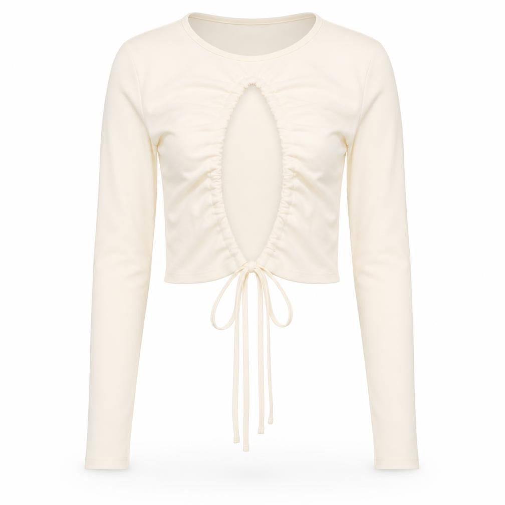 AsYou Womens Ivory Polyester Cropped Blouse Size 8 Round Neck