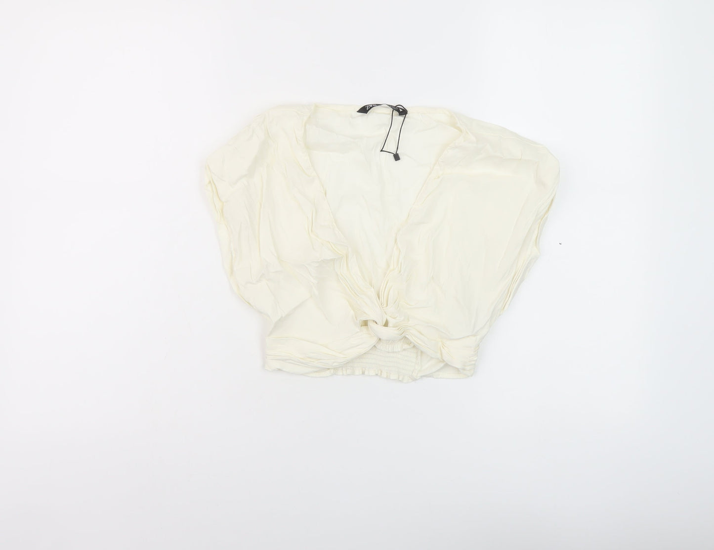 Zara Womens Ivory Viscose Cropped Tank Size S V-Neck