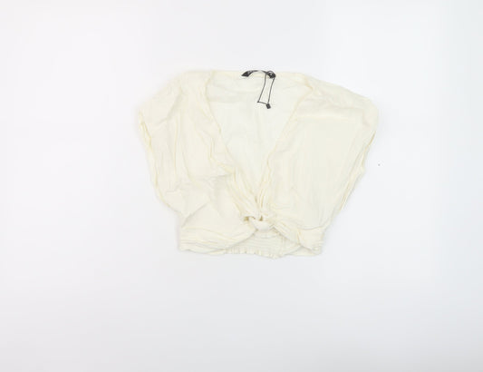 Zara Womens Ivory Viscose Cropped Tank Size S V-Neck