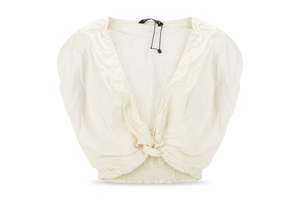 Zara Womens Ivory Viscose Cropped Tank Size S V-Neck