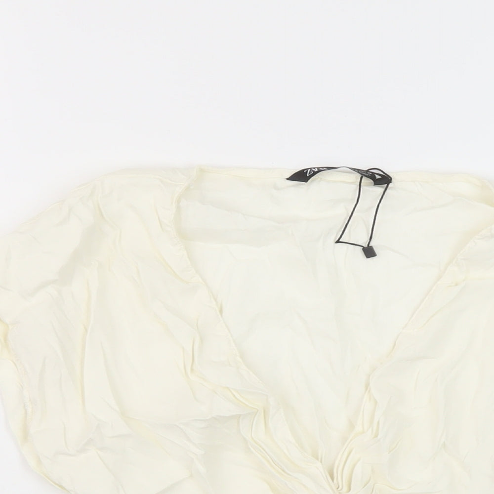 Zara Womens Ivory Viscose Cropped Tank Size S V-Neck