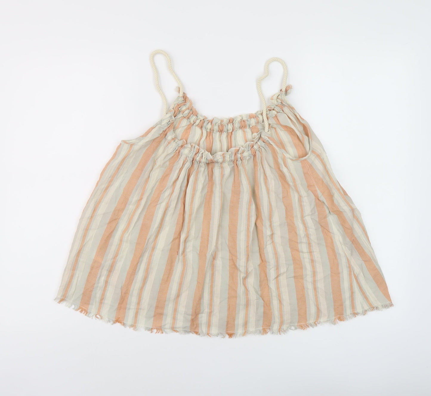 Topshop Womens Beige Striped Cotton Basic Tank Size 10 Round Neck