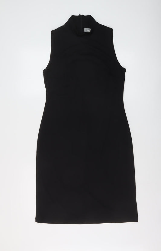 Wallis Womens Black Polyester A-Line Size 12 Mock Neck Zip