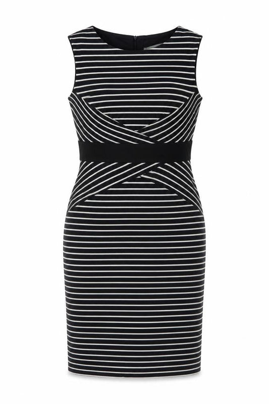 Marks & Spencer Womens Blue Striped Acrylic Sheath Size 14 Round Neck Zip