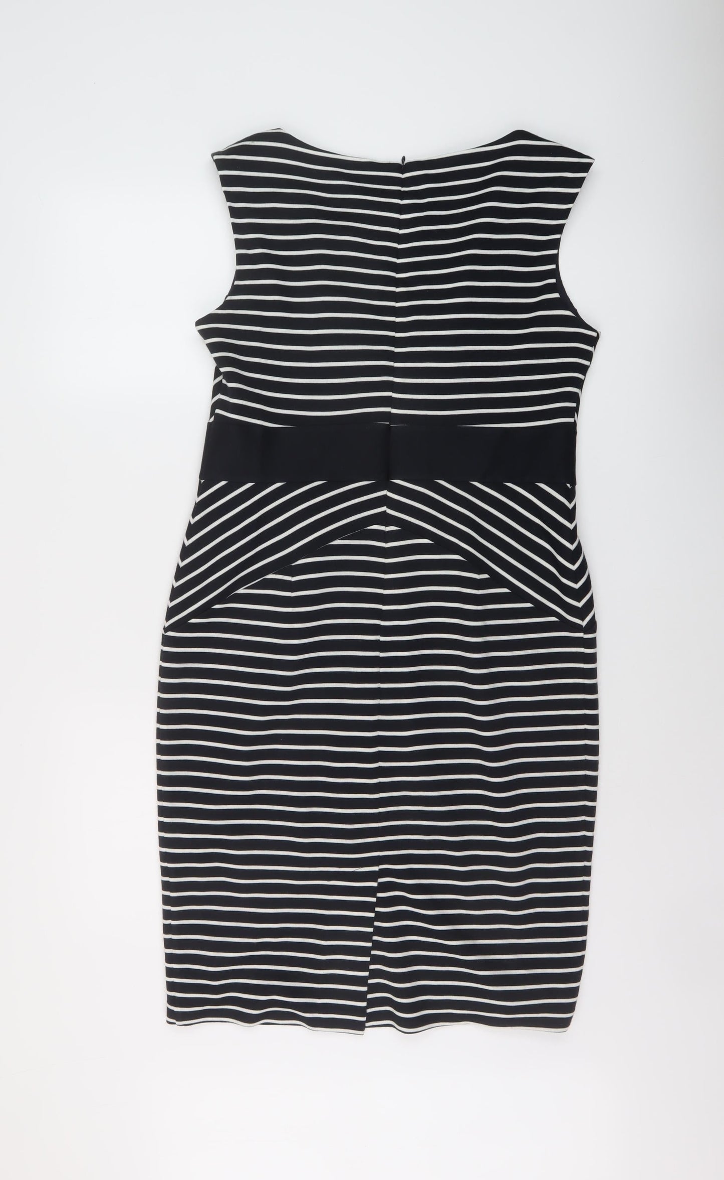 Marks and Spencer Womens Blue Striped Acrylic Sheath Size 14 Round Neck Zip