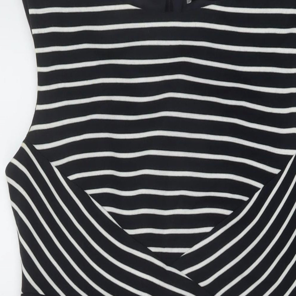 Marks and Spencer Womens Blue Striped Acrylic Sheath Size 14 Round Neck Zip