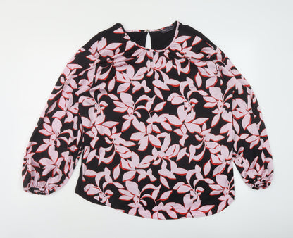 Marks & Spencer Womens Black Geometric Polyester Basic Blouse Size 8 Round Neck