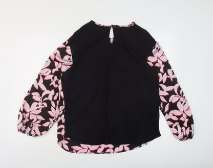 Marks & Spencer Womens Black Geometric Polyester Basic Blouse Size 8 Round Neck
