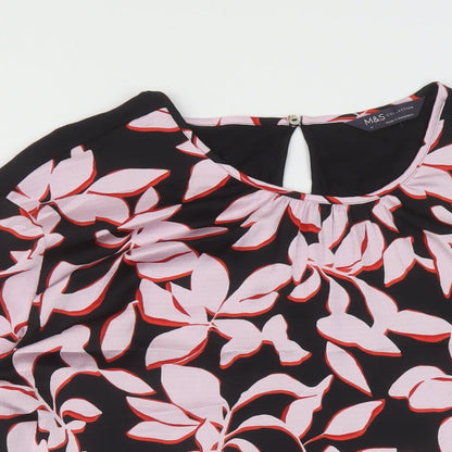 Marks & Spencer Womens Black Geometric Polyester Basic Blouse Size 8 Round Neck