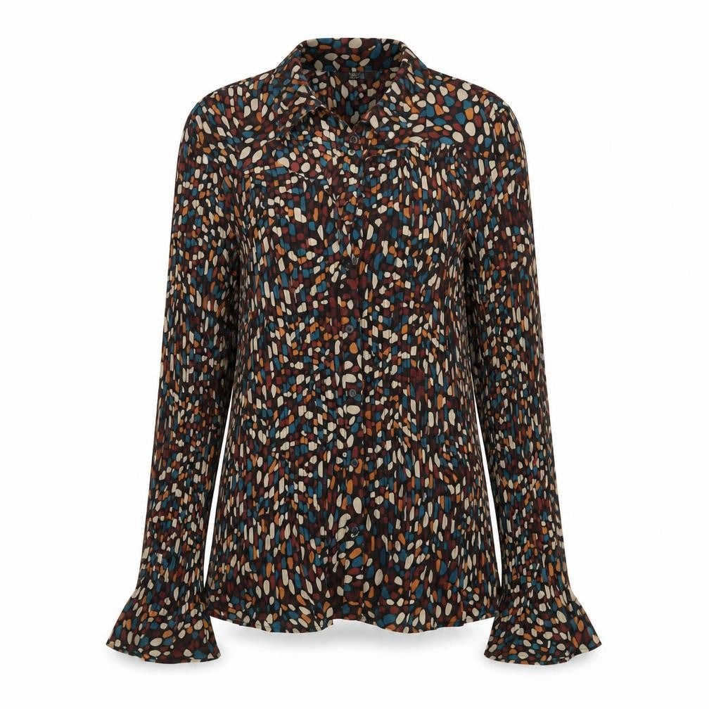 Marks & Spencer Womens Multicoloured Geometric Polyester Basic Button-Up Size 16 V-Neck