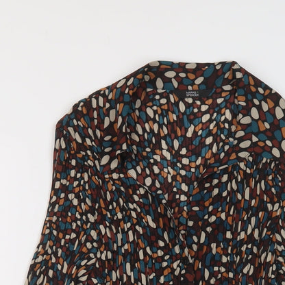 Marks & Spencer Womens Multicoloured Geometric Polyester Basic Button-Up Size 16 V-Neck