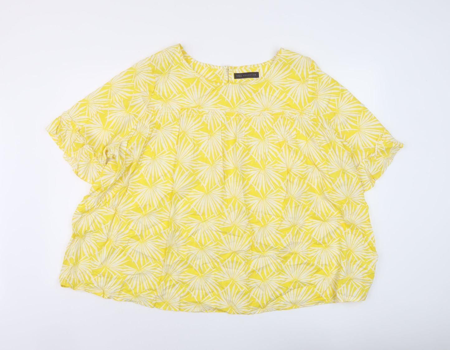 Marks and Spencer Womens Yellow Geometric Viscose Basic Blouse Size 20 Round Neck