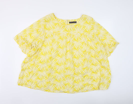 Marks and Spencer Womens Yellow Geometric Viscose Basic Blouse Size 20 Round Neck