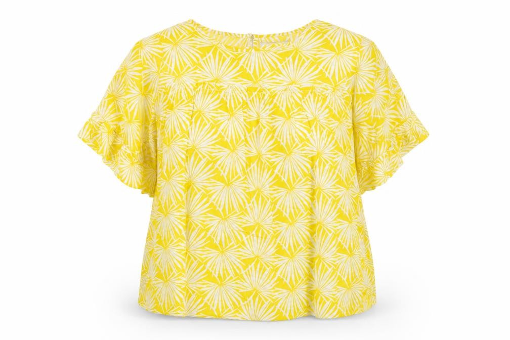 Marks & Spencer Womens Yellow Geometric Viscose Basic Blouse Size 20 Round Neck