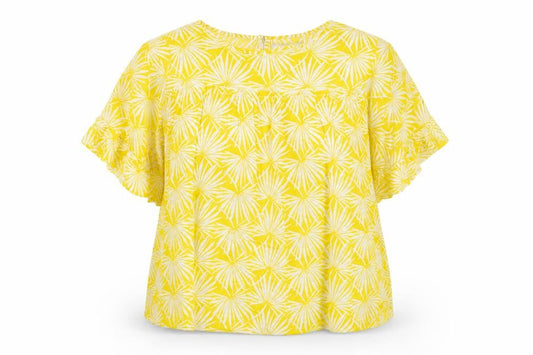 Marks & Spencer Womens Yellow Geometric Viscose Basic Blouse Size 20 Round Neck