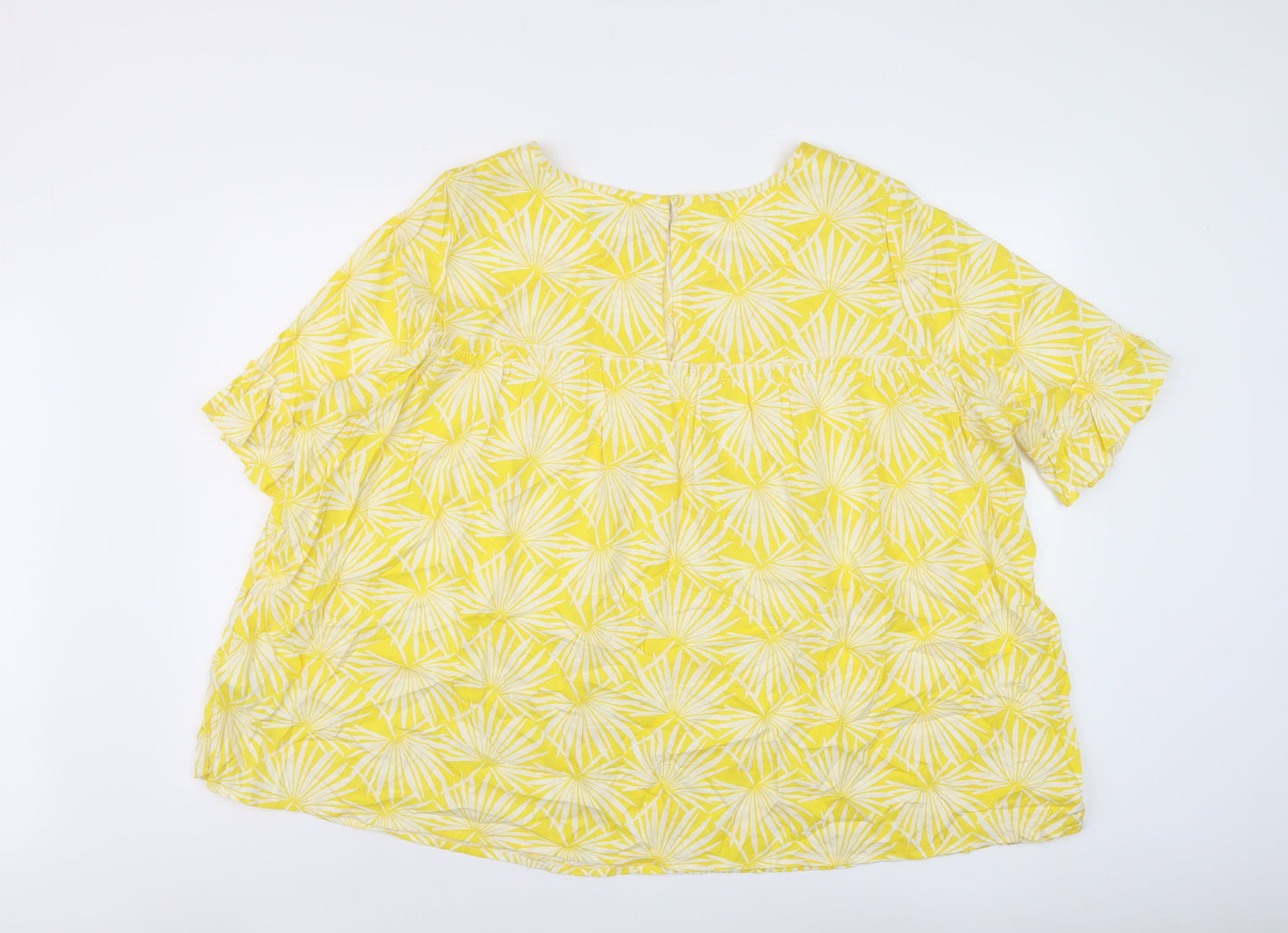 Marks and Spencer Womens Yellow Geometric Viscose Basic Blouse Size 20 Round Neck