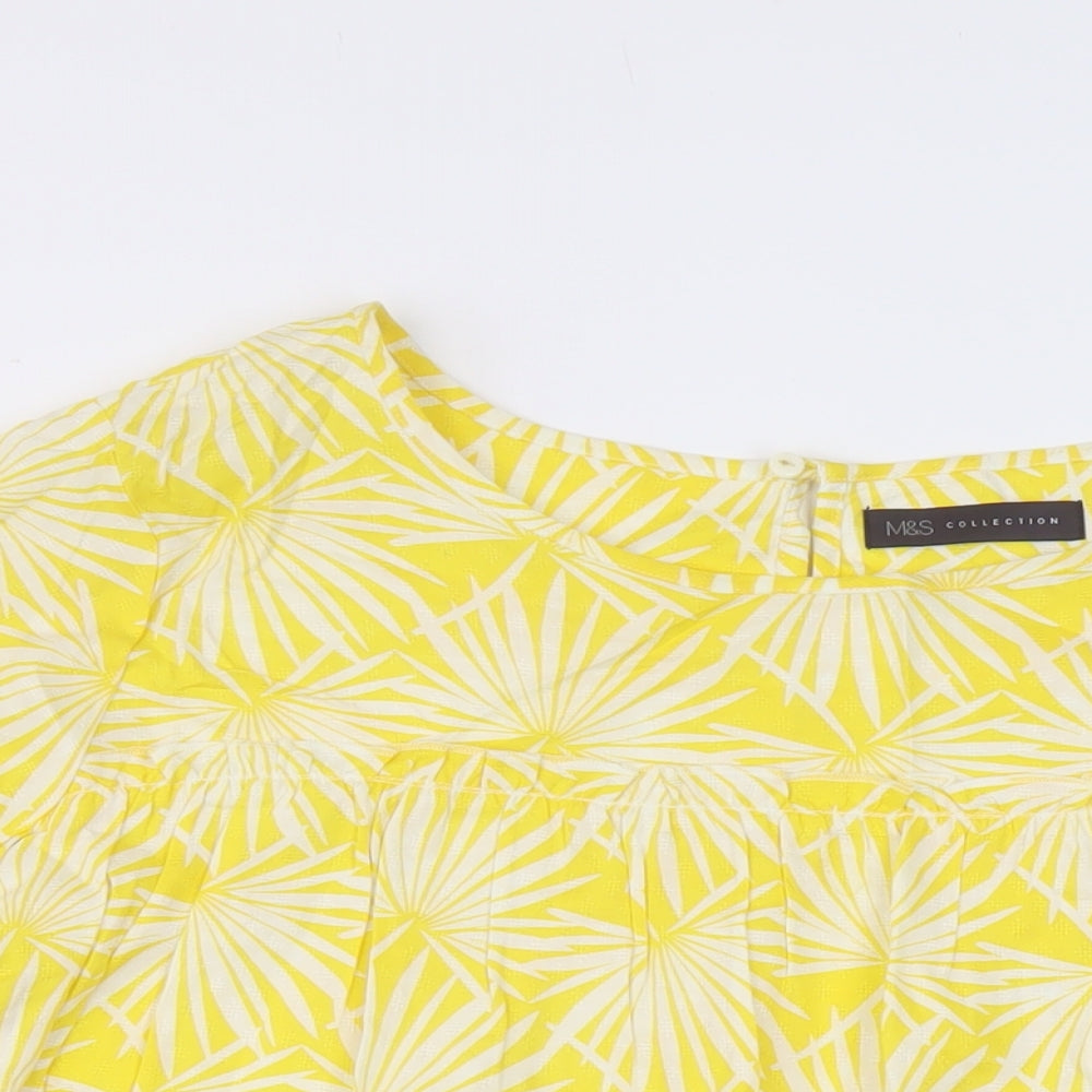 Marks and Spencer Womens Yellow Geometric Viscose Basic Blouse Size 20 Round Neck