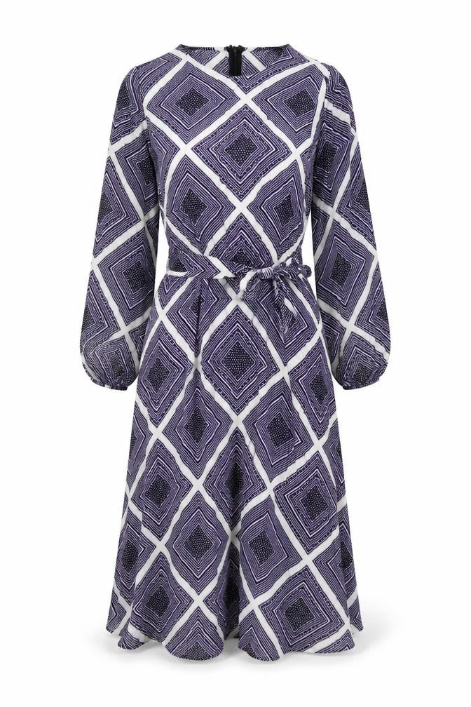 Marks & Spencer Womens Purple Geometric Viscose A-Line Size 10 Round Neck Zip
