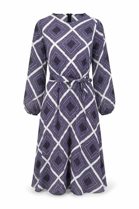 Marks & Spencer Womens Purple Geometric Viscose A-Line Size 10 Round Neck Zip
