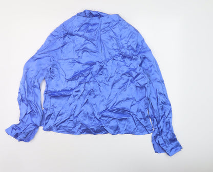 Marks & Spencer Womens Blue Viscose Basic Blouse Size 16 Mock Neck
