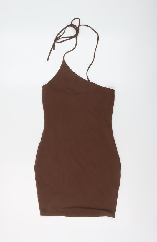 Oh Polly Womens Brown Viscose Mini Size 8 One Shoulder Pullover