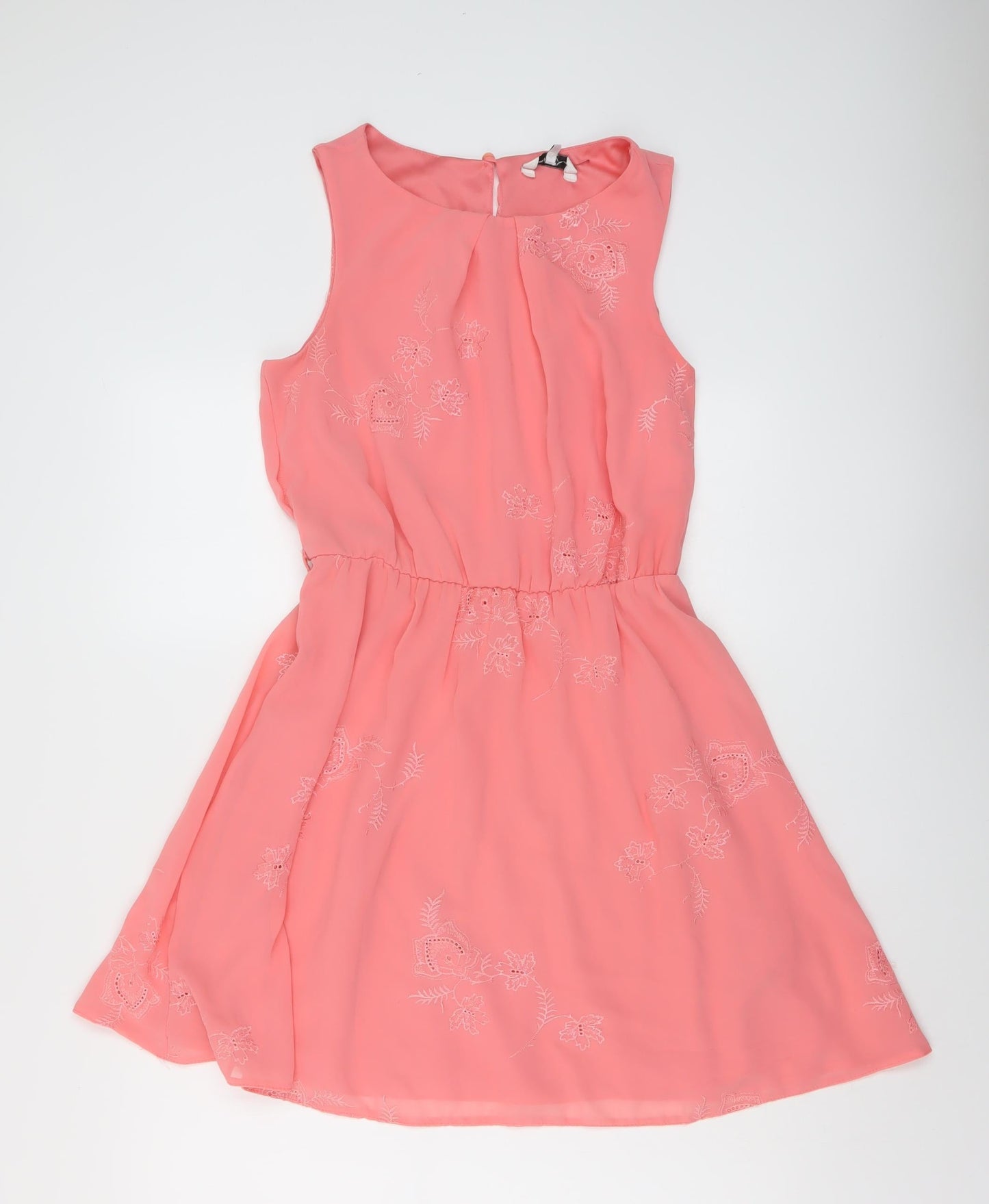 New Look Womens Pink Polyester A-Line Size 12 Round Neck Button