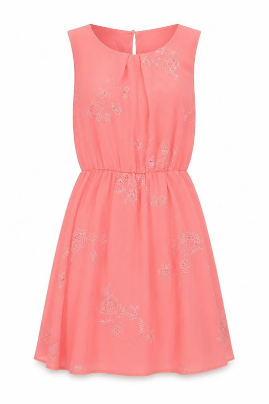 New Look Womens Pink Polyester A-Line Size 12 Round Neck Button