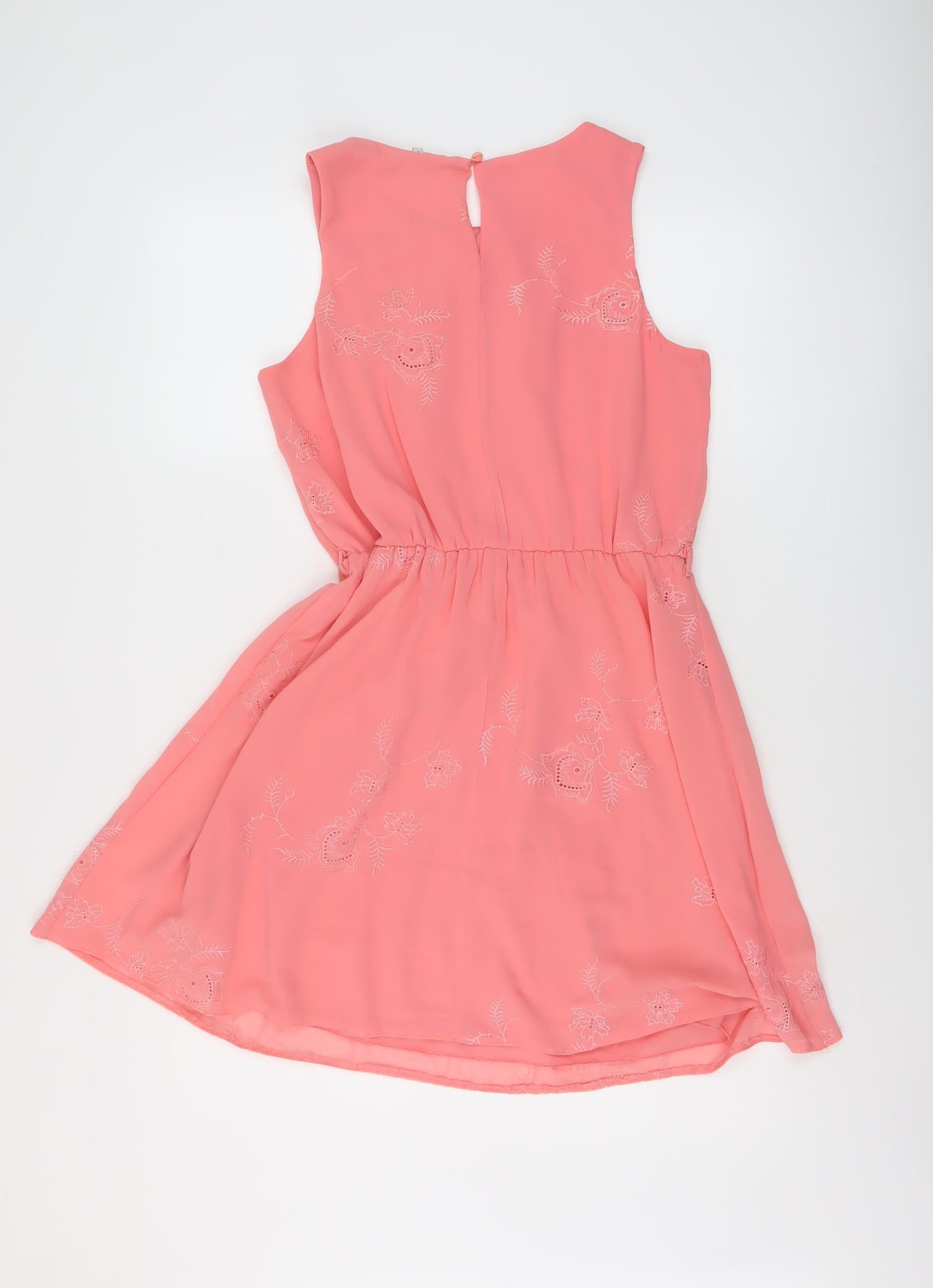 New Look Womens Pink Polyester A-Line Size 12 Round Neck Button