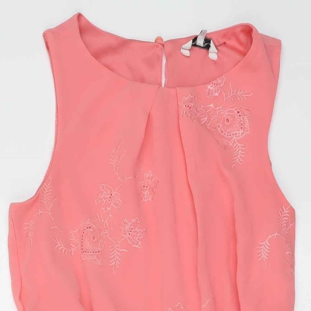 New Look Womens Pink Polyester A-Line Size 12 Round Neck Button