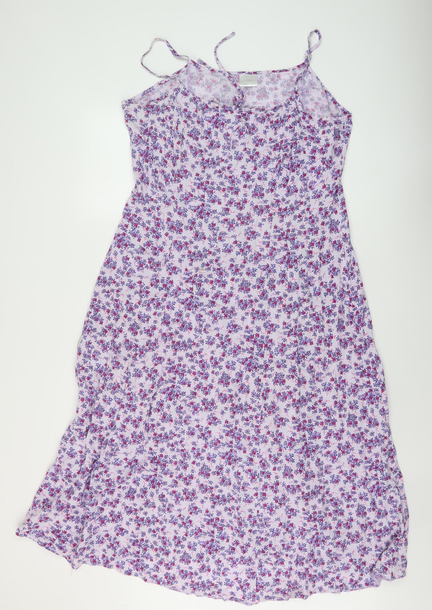 Classic Womens Purple Floral Viscose A-Line Size 16 Round Neck Pullover