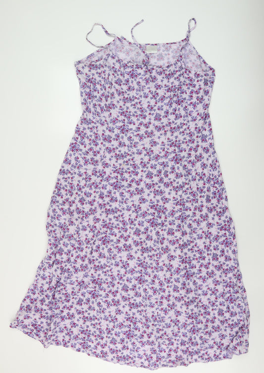 Classic Womens Purple Floral Viscose A-Line Size 16 Round Neck Pullover