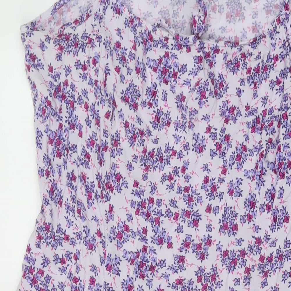 Classic Womens Purple Floral Viscose A-Line Size 16 Round Neck Pullover