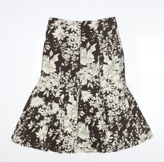 R.Q.T Womens Brown Floral Linen Trumpet Skirt Size 10 Zip