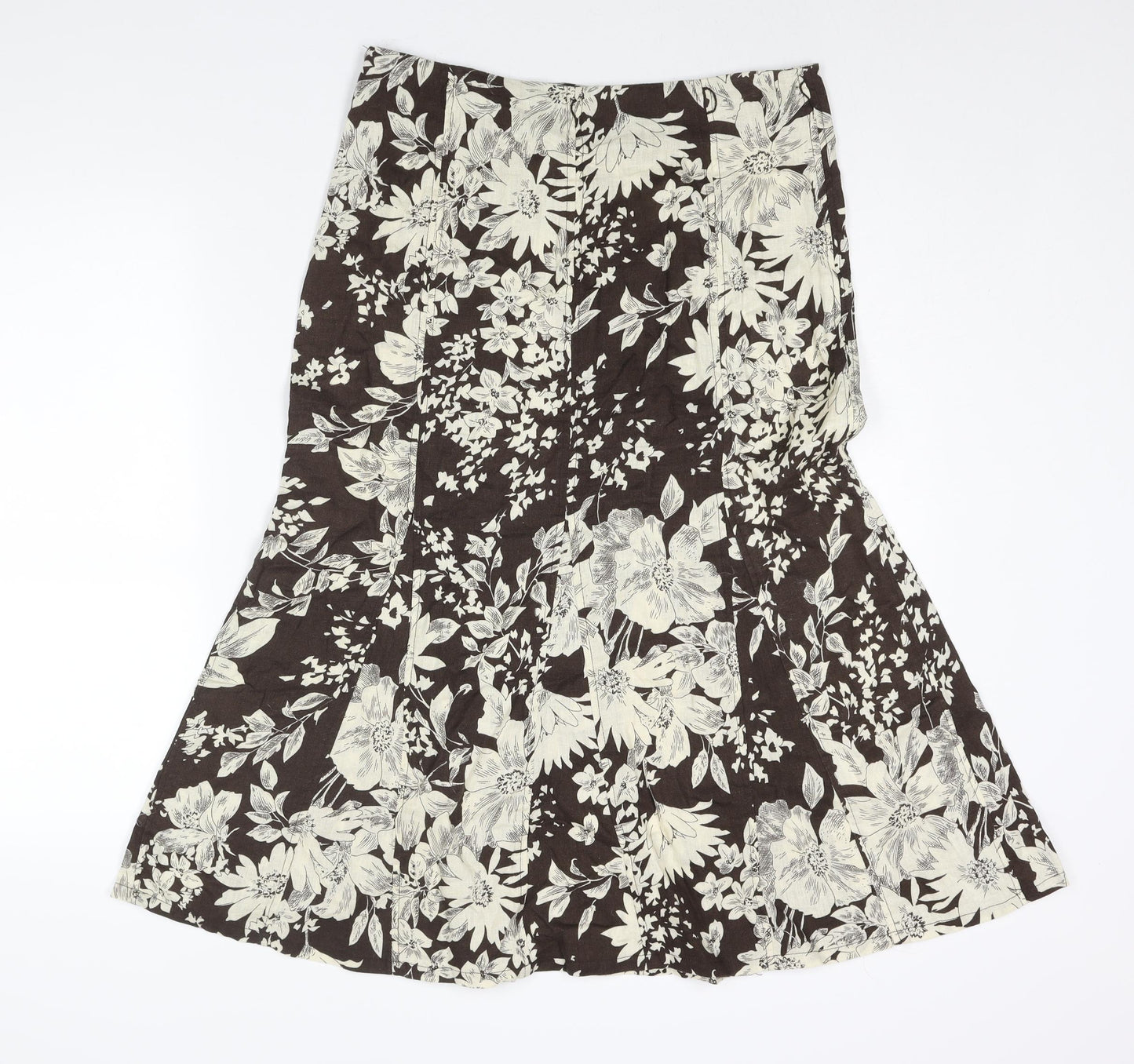R.Q.T Womens Brown Floral Linen Trumpet Skirt Size 10 Zip