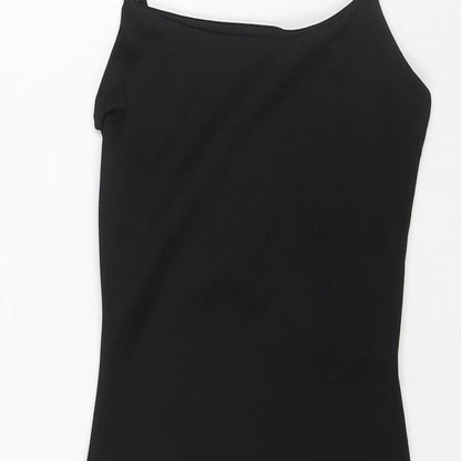 PRETTYLITTLETHING Womens Black Polyester Mini Size 4 Scoop Neck Pullover
