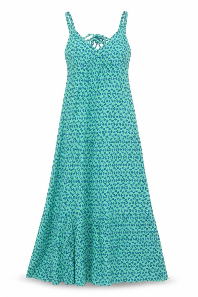Stradivarius Womens Green Floral Polyester Maxi Size S V-Neck Tie