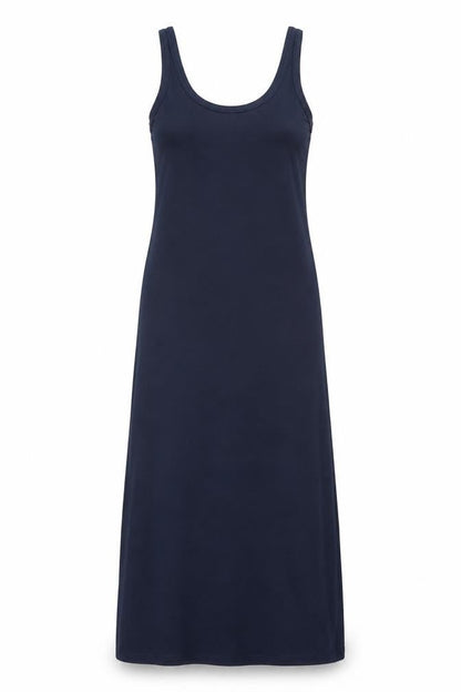 Front view of Vera Moda women’s blue polyester maxi, size M, scoop neck pullover