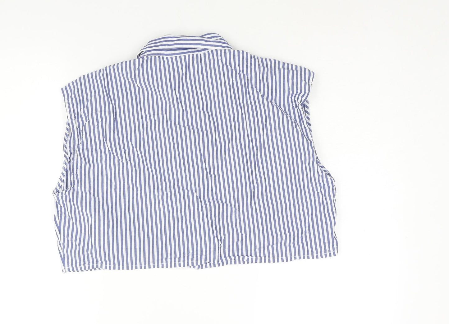 Monki Womens Blue Striped Cotton Cropped Button-Up Size M Collared