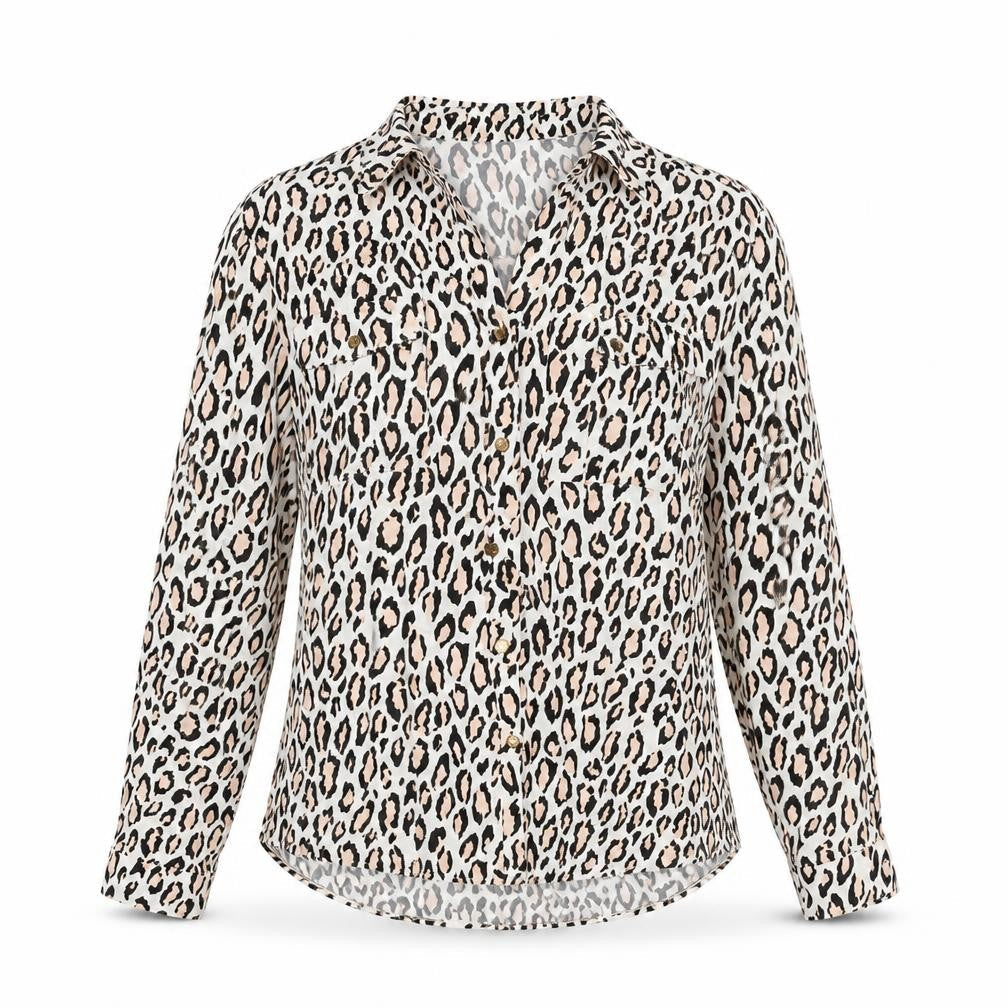 Oasis Womens White Animal Print Viscose Basic Button-Up Size 12 Collared - Leopard Print